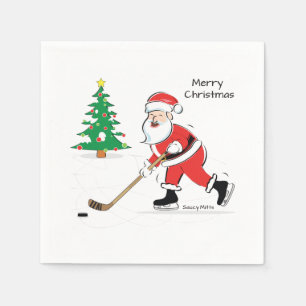 Hockey Santa Christmas Napkin