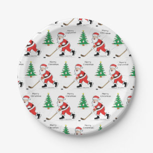 Hockey Santa Christmas Paper Plate