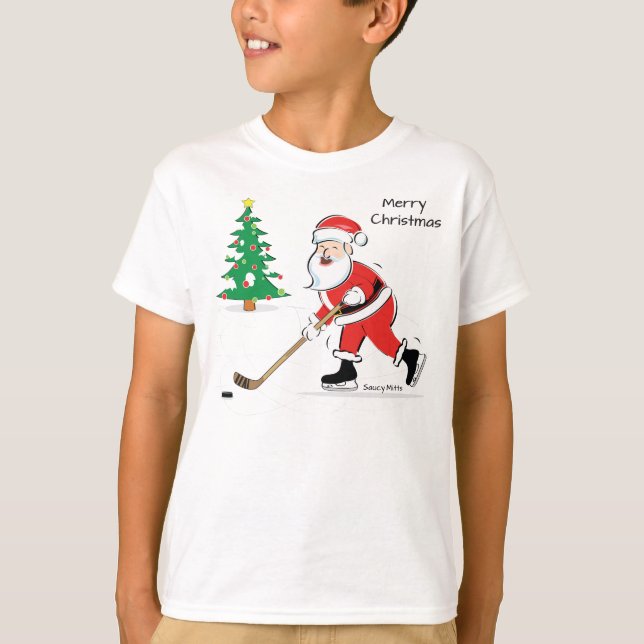 Hockey Santa Christmas Youth T-Shirt (Front)