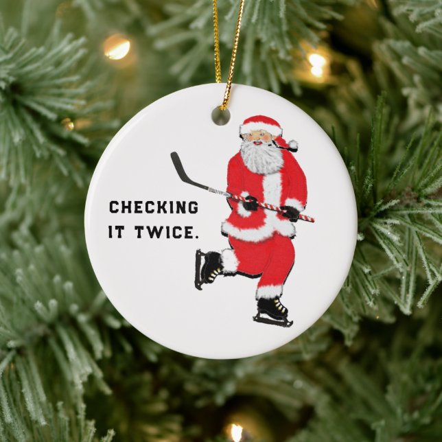 Hockey Santa Collectable Ceramic Ornament (Tree)