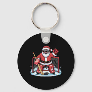 Hockey Santa Goalie Funny Ice Hockey Winter Christ Keychain