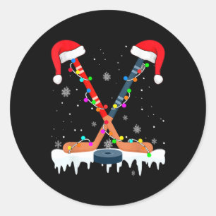 Hockey Santa Hat Christmas Lights Fun Sport Boys X Classic Round Sticker