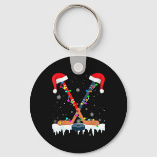 Hockey Santa Hat Christmas Lights Fun Sport Boys X Keychain