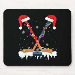 Hockey Santa Hat Christmas Lights Fun Sport Boys X Mouse Pad