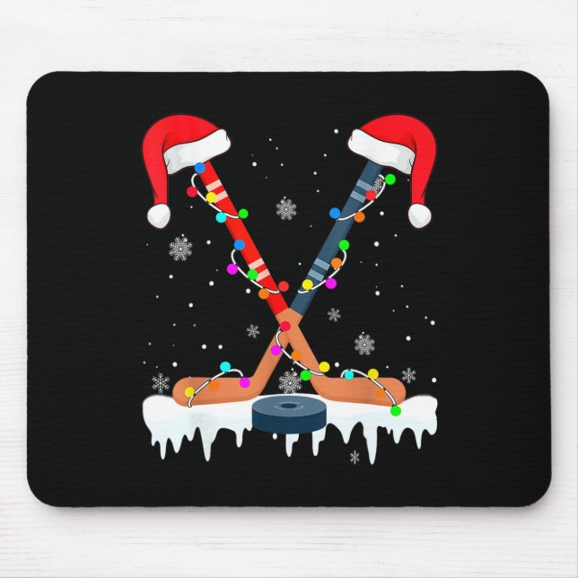 Hockey Santa Hat Christmas Lights Fun Sport Boys X Mouse Pad (Front)