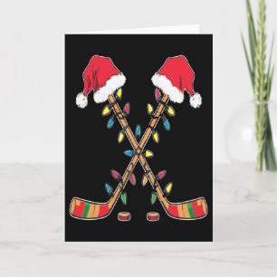 Hockey Santa Hat Christmas Lights Funny Sport Xmas Card