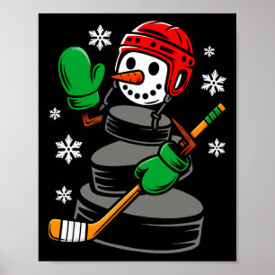 Hockey Santa Hat Snowman Xmas Funny Hockey Lover C Poster