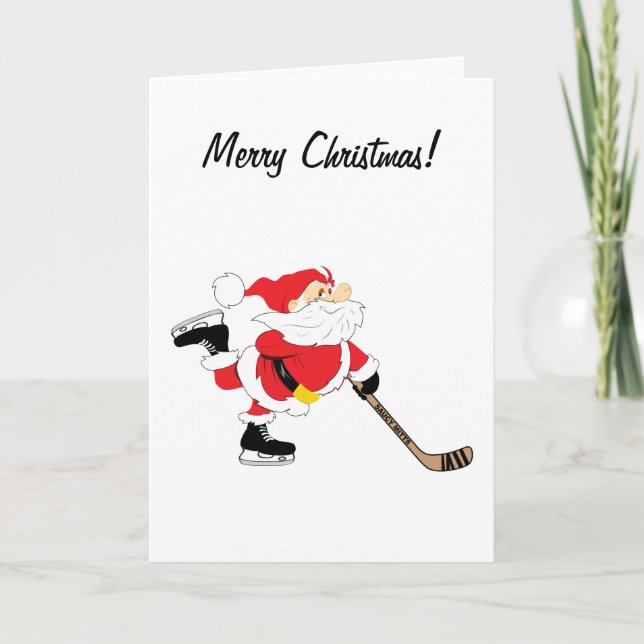 Hockey Santa Merry Christmas Card (Front)