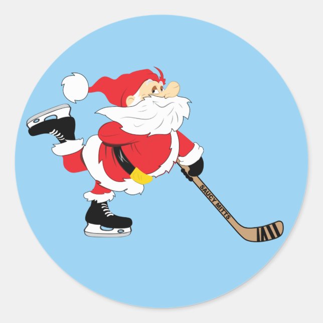 Hockey Santa Skating Christmas Classic Round Sticker (Front)
