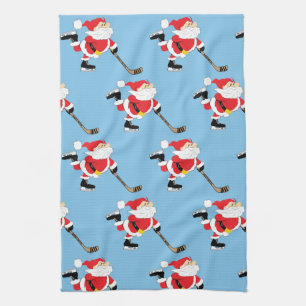 Hockey Santa Skating Christmas Kitchen Decor Towel