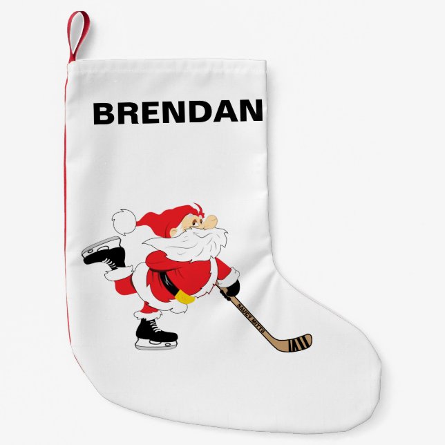 Hockey Santa Skating Personalize Customize Small Christmas Stocking (Front)