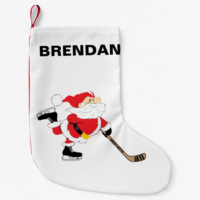 Hockey Santa Skating Personalize Customize Small Christmas Stocking (Front)
