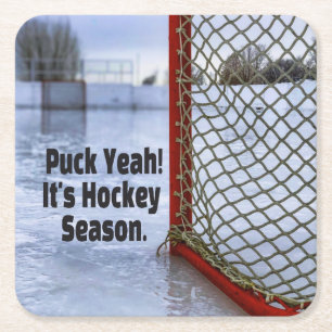 Hockey Season Ice Cold Funny Humour Puck Square Paper Coaster