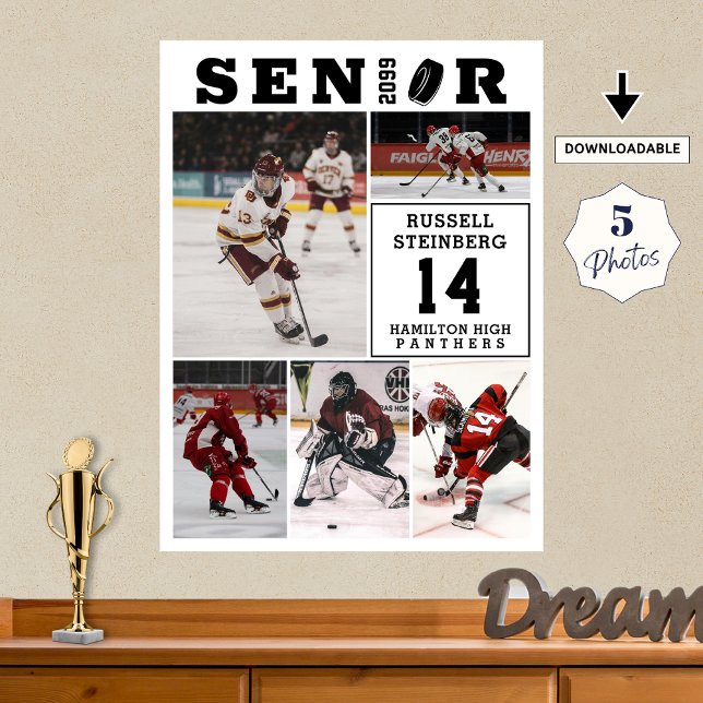 Hockey Senior Night 5 Photo Collage Poster (Creator Uploaded)