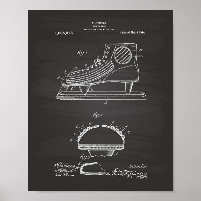 Hockey Shoe 1914 Patent Art Chalkboard Poster (Front)