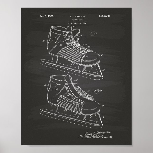 Hockey Shoe 1934 Patent Art - Chalkboard Poster (Front)