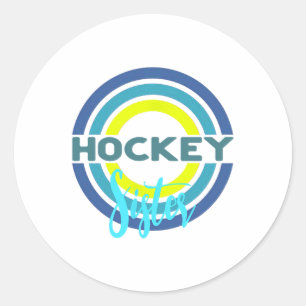 Hockey Sister With Modern Hockey Circles  Classic Round Sticker