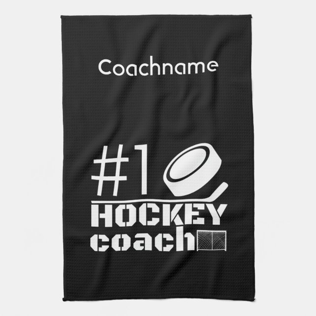 Hockey skate towel coach number 1 black white (Vertical)