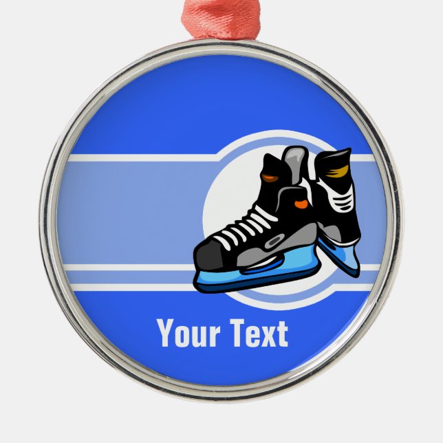 Hockey Skates; Blue Metal Ornament (Front)