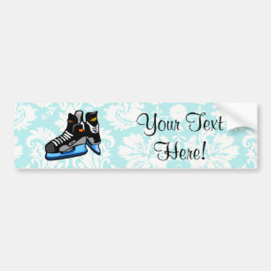 Hockey Skates; Damask Bumper Sticker