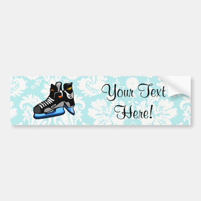 Hockey Skates; Damask Bumper Sticker (Front)