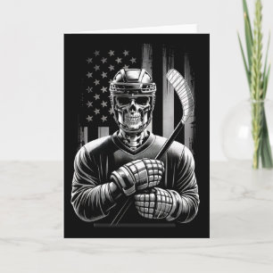 Hockey Skeleton American Usa Flag Halloween Men Te Card