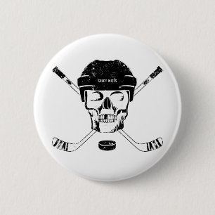 Hockey Skull and Crossed Sticks Flare 2 Inch Round Button