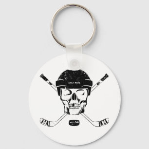 Hockey Skull and Crossed Sticks Keychain