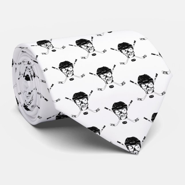 Hockey Skull and Sticks Tie (Rolled)
