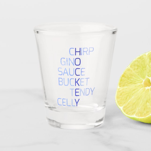 Hockey Slang Words, Gino, Celly, Tendy Shot Glass (Front)
