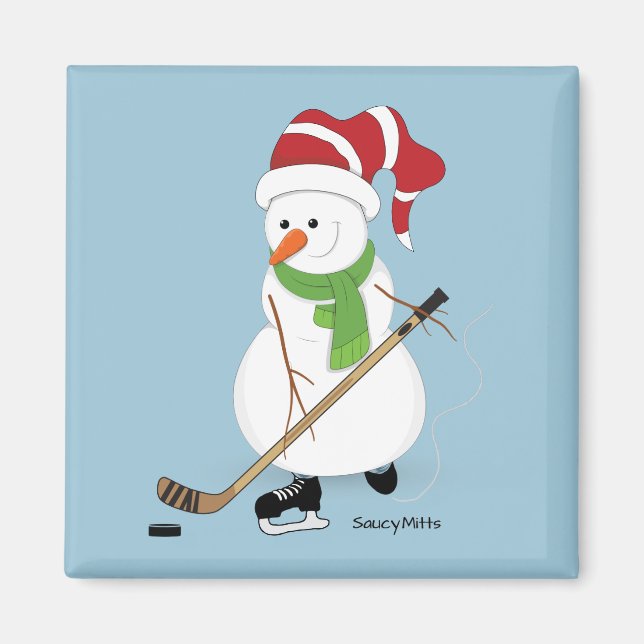 Hockey Snowman Christmas Magnet (Front)