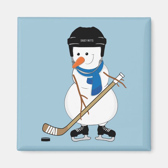 Hockey Snowman Christmas Magnet (Front)