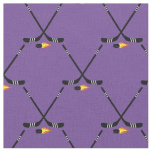 Hockey Sports Flaming Pucks Fabric