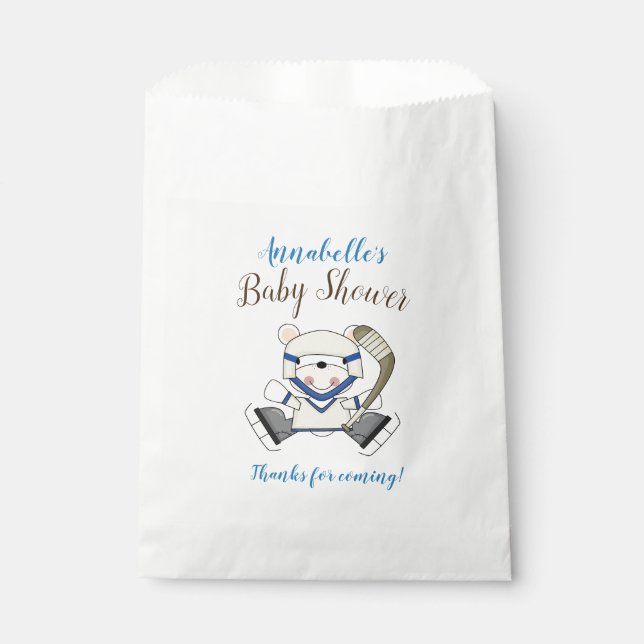 Hockey Sports Polar Bear Baby Shower Favour Bag (Front)