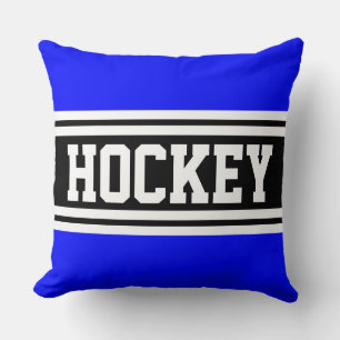 HOCKEY Sporty Bold Royal Blue Black White Stripes Throw Pillow