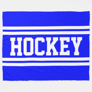 HOCKEY Sporty Bold Royal Blue White Hockey Stripes Fleece Blanket