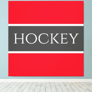 HOCKEY Sporty Bright Red White Dark Grey Stripes Canvas Print