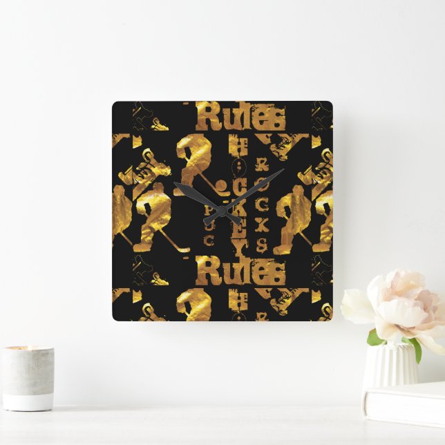 Hockey      square wall clock (Home)