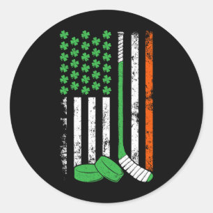 Hockey St Patricks Day American Flag Shamrock Iris Classic Round Sticker
