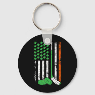 Hockey St Patricks Day American Flag Shamrock Iris Keychain