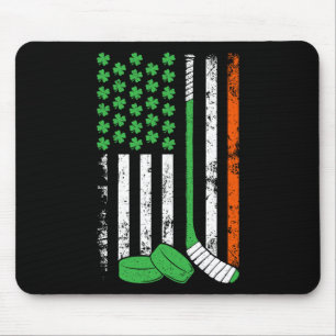 Hockey St Patricks Day American Flag Shamrock Iris Mouse Pad
