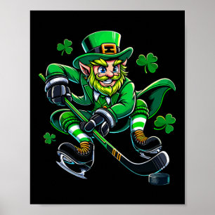 Hockey St Patricks Day Leprechaun Shamrock Clovers Poster