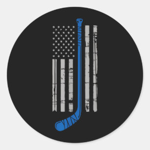 Hockey Stick Aamerican Flag Classic Round Sticker