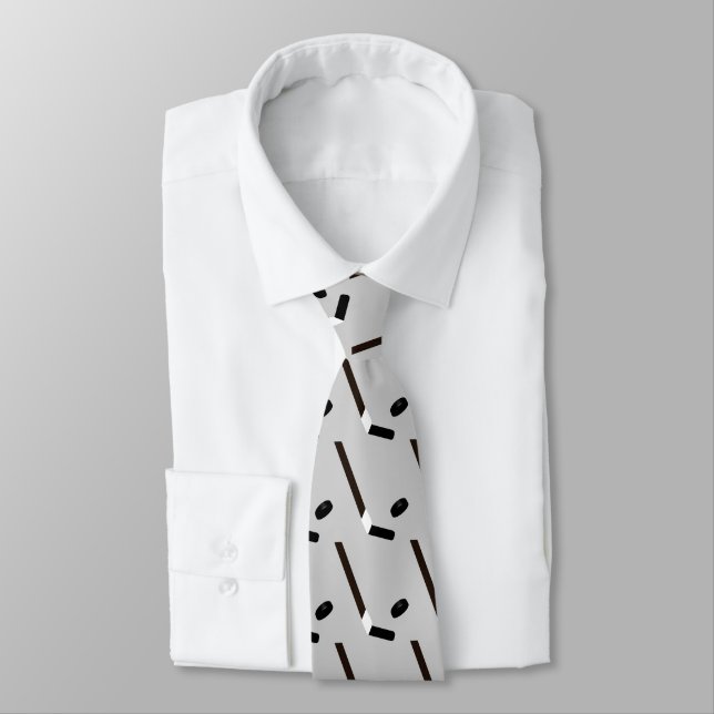 Hockey Stick and Puck Custom Patterned Tie (Tied)