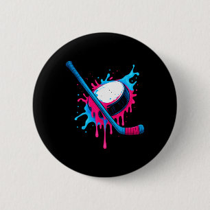 Hockey Stick And Puck Ice Cream Drip Boys Tee 2 Inch Round Button