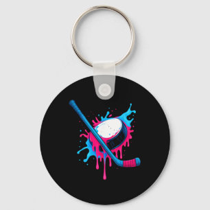 Hockey Stick And Puck Ice Cream Drip Boys Tee Keychain