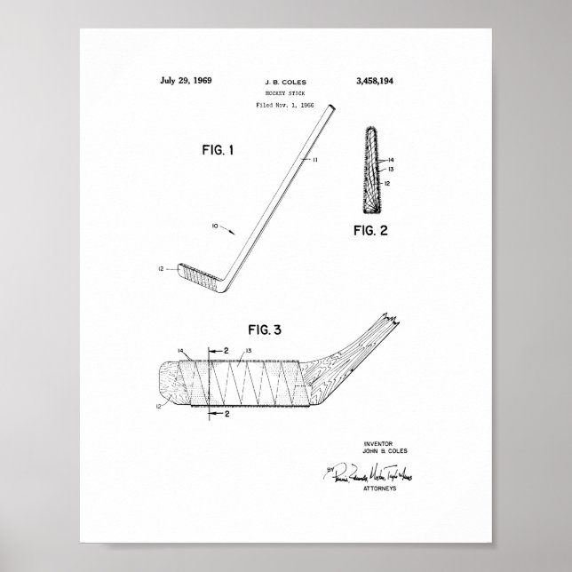 Hockey Stick Patent Poster (Front)