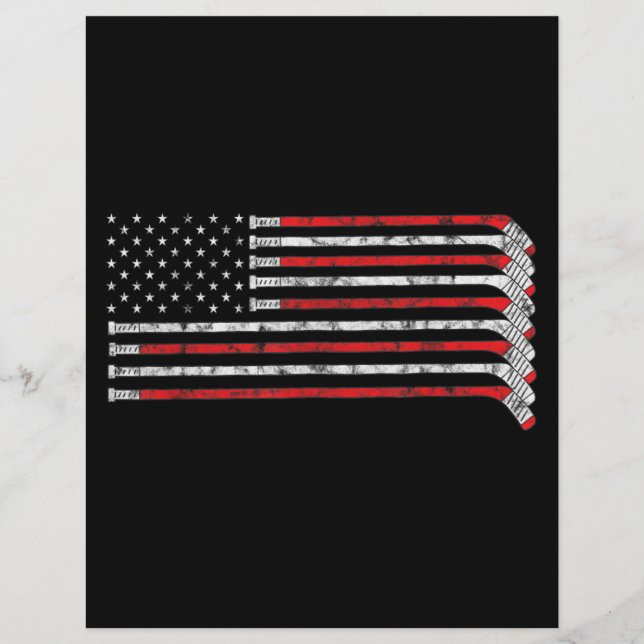 Hockey Stick USA Flag Faded Hockey Player Letterhead (Front)