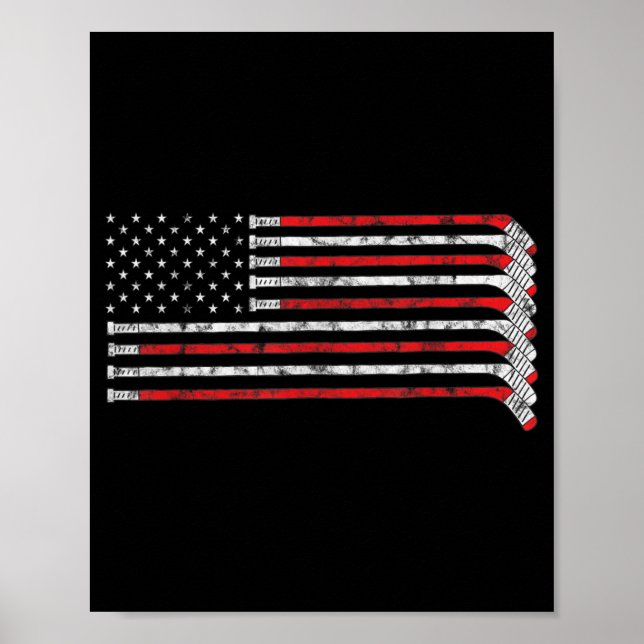 Hockey Stick USA Flag Faded Hockey Player Poster (Front)