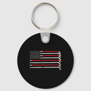 Hockey Stick Usa Flag Faded Hockey Player Women Ki Keychain